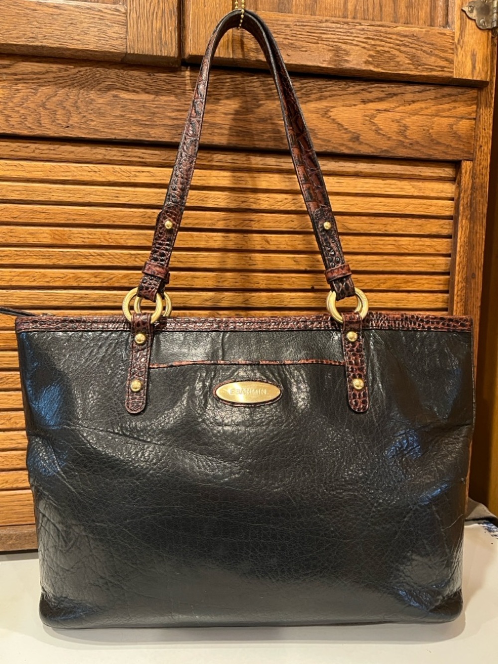 Vintage Brahmin Arno Tote bag, Tuscan collection, black with Pecan croc trim